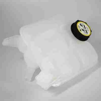 Mazda 3 coolant overflow tank with black cap and mounting points