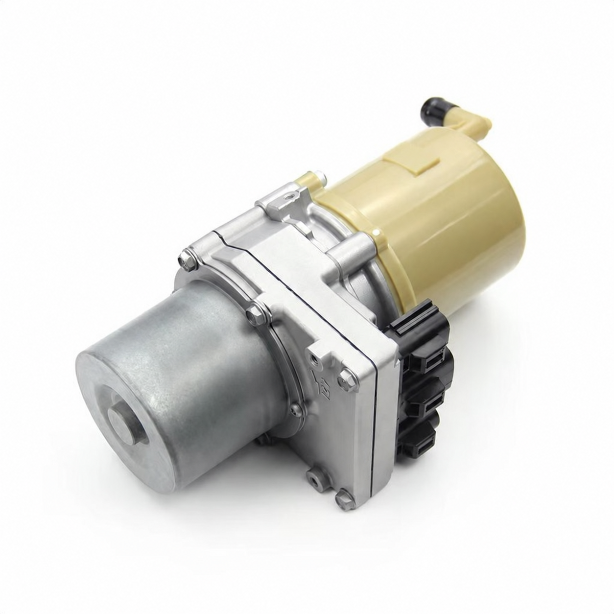 Reference rear view of the electric power steering pump motor and connector arrangement