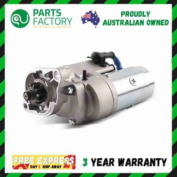 Toyota diesel starter motor, 12V 2.0kW with 11-tooth pinion, shown in Parts Factory Australia branded product image