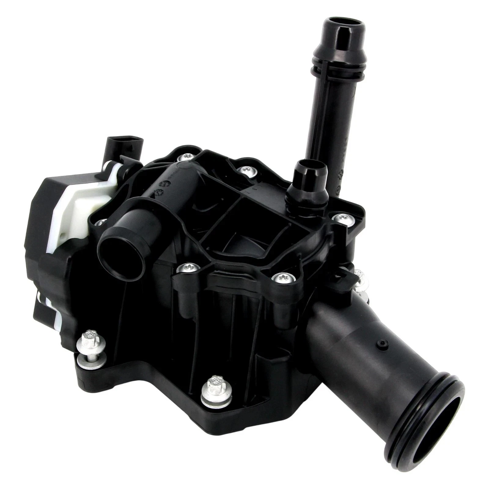 Thermostat housing coolant outlets and mounting points for selected BMW B58 engines