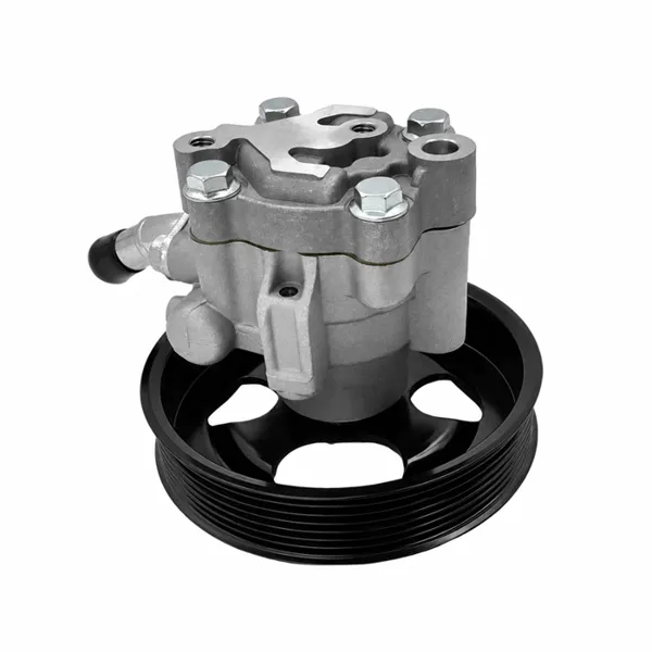 Nissan Patrol Y62 power steering pump, rear view showing cross-shaped rear plate and mounting bosses