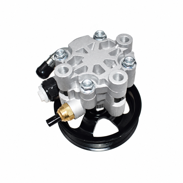 Toyota Prado 120 GRJ120 power steering pump, rear angled view showing mounting holes and fittings